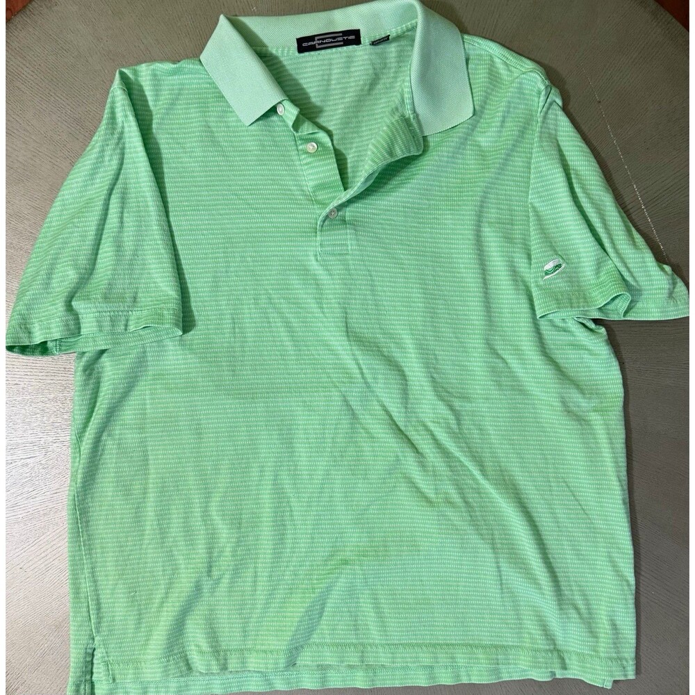 Carnoustie Men’s Striped Polo Shirt XL Green/White Short Sleeve Collared Cotton